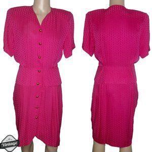 Vintage 80s Argenti Silk Hot Pink Dress Sz 12